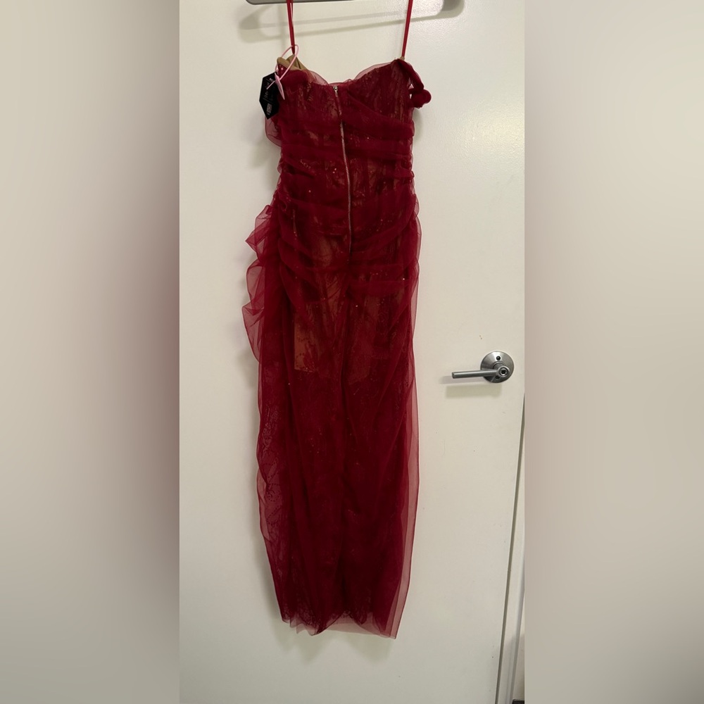 Red silky midi dress